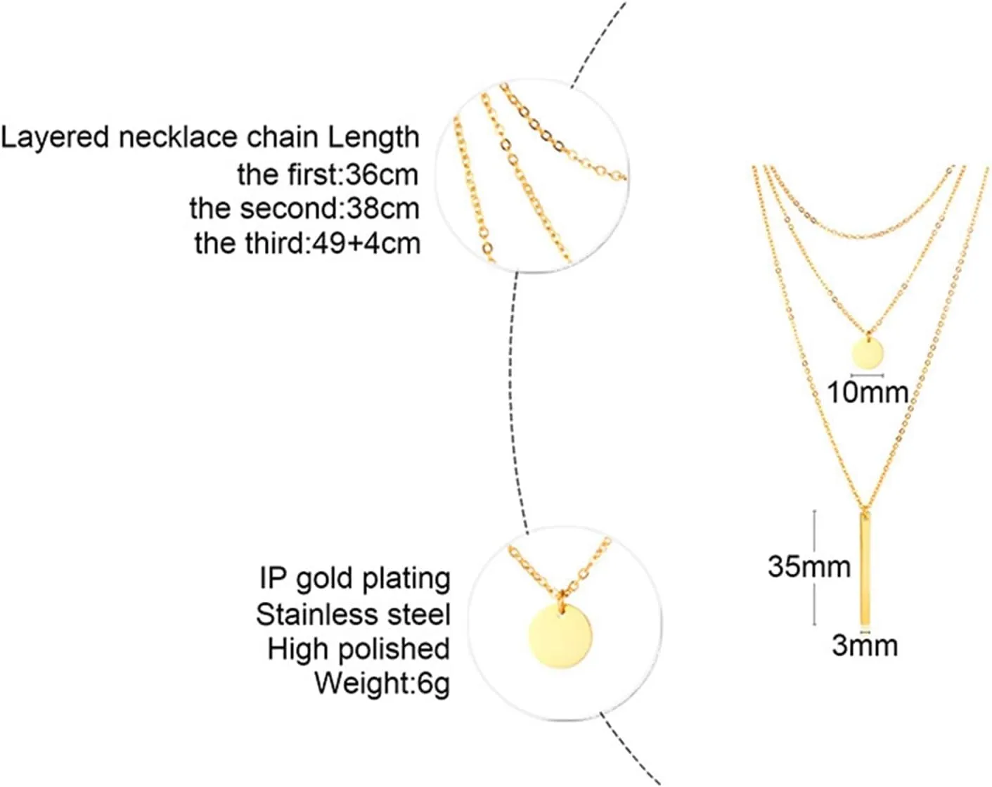 Necklaces, Stainless Steel Cuban Chain Multi Layer Necklace Geometry Pendant Necklaces Jewelry Gift for Mom Women