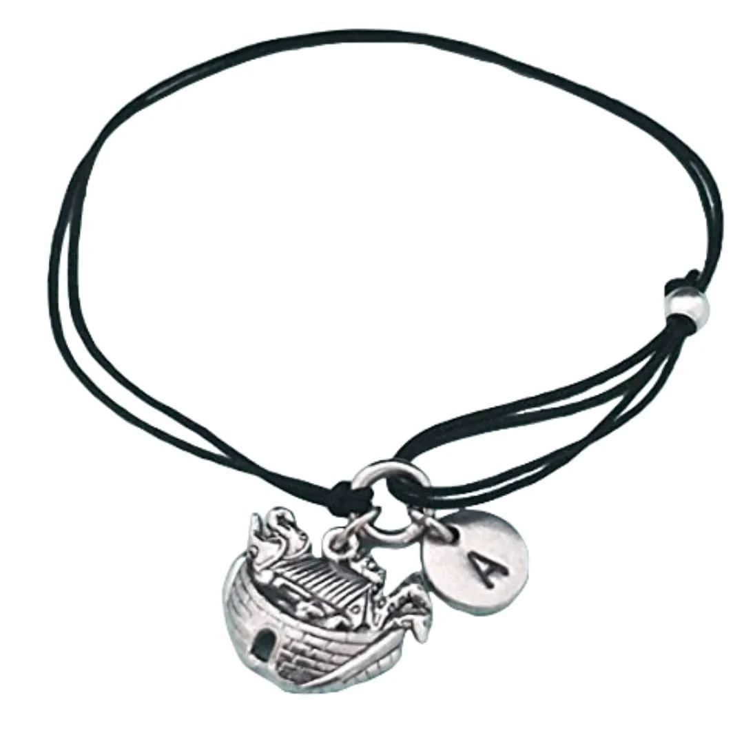 Noah's ark cord bracelet, Noah's ark charm bracelet, adjustable bracelet, charm bracelet, personalized bracelet, initial, monogram