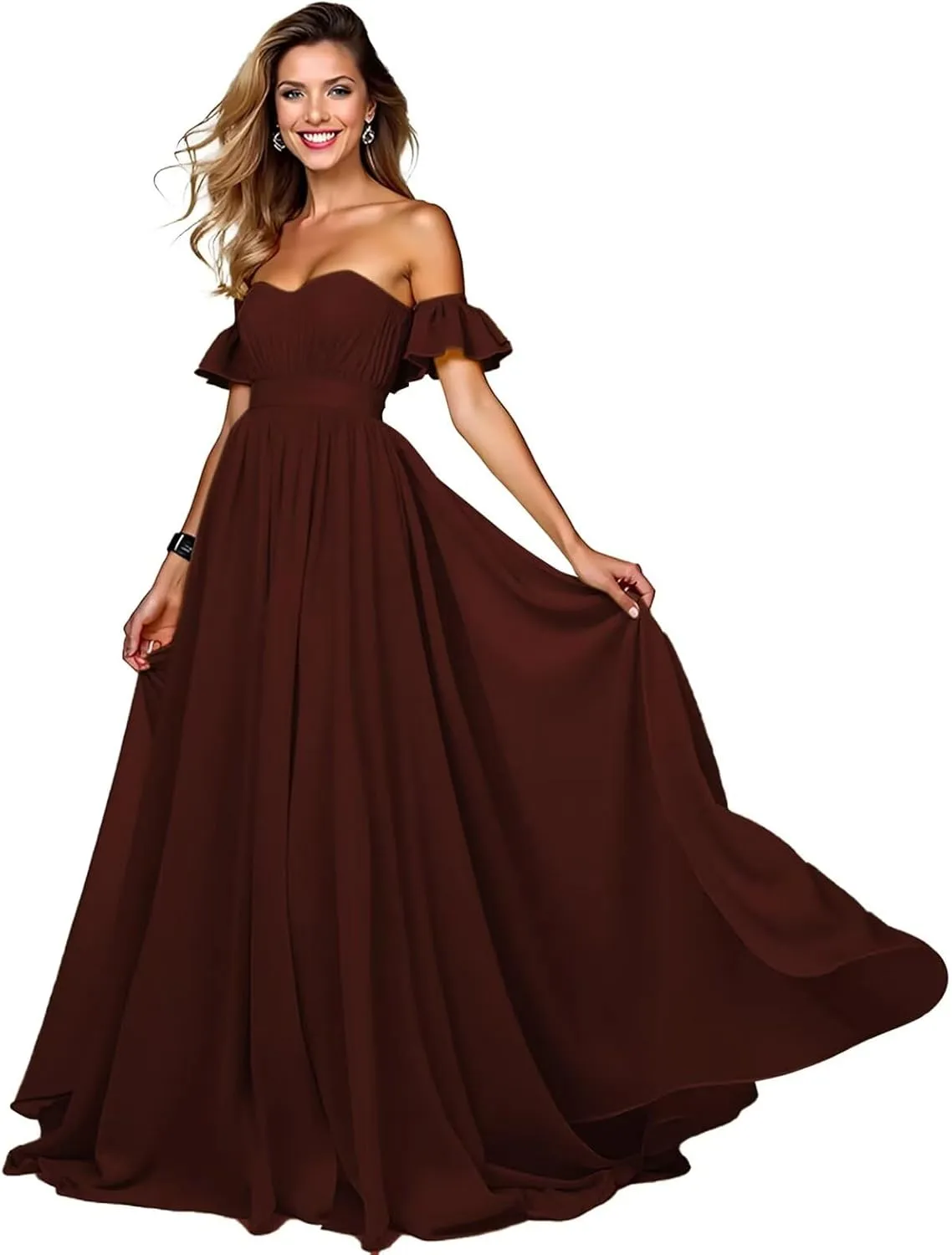 Off The Shoulder Prom Dress Pleated Chiffon Sweetheart Corset Formal Dresses Long Ball Gown