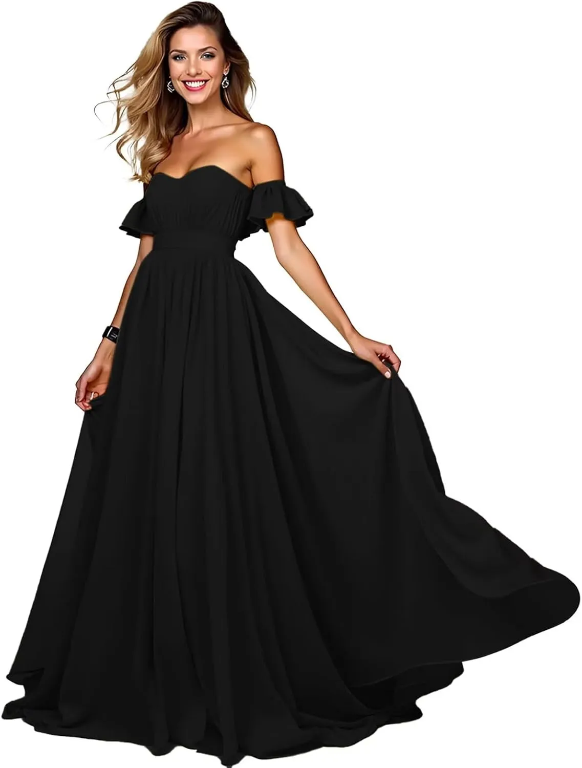 Off The Shoulder Prom Dress Pleated Chiffon Sweetheart Corset Formal Dresses Long Ball Gown