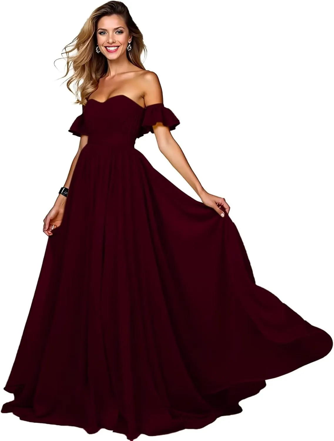 Off The Shoulder Prom Dress Pleated Chiffon Sweetheart Corset Formal Dresses Long Ball Gown