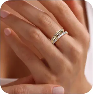OOOPEL Gold Stackable Rings for Women Non Tarnish 14K Gold Plated Rings and 925 Sterling Silver Cubic Zirconia Ring Hypoallergenic Interlocking Mixed Metals Stacked Ring Set Size 6-10 Jewelry Gifts