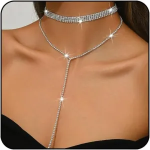 Otxas Tennis Necklaces for Women Dainty Diamond Choker Necklace for Women Sparking Cubic Zirconia Tennis Chain Necklaces Silver Choker Necklaces Wedding Jewelry Sets for Brides