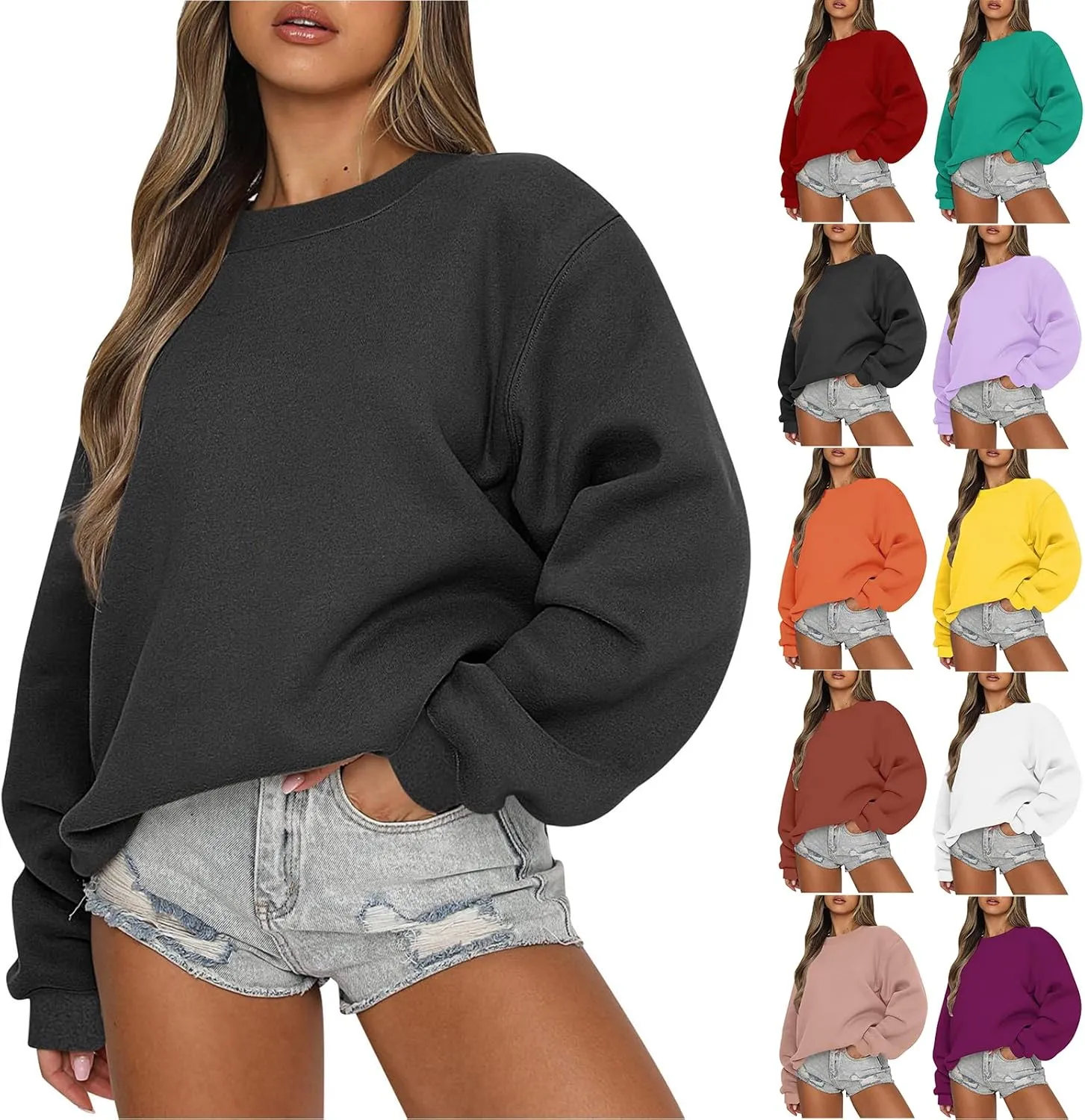 Oversized Crew Neck Sweatshirts Women Plus Size Comfy Fleece Pullover Sweatshirt Trendy Long Sleeve Fall Outfits