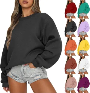 Oversized Crew Neck Sweatshirts Women Plus Size Comfy Fleece Pullover Sweatshirt Trendy Long Sleeve Fall Outfits