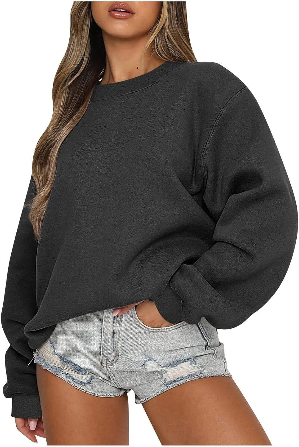 Oversized Crew Neck Sweatshirts Women Plus Size Comfy Fleece Pullover Sweatshirt Trendy Long Sleeve Fall Outfits