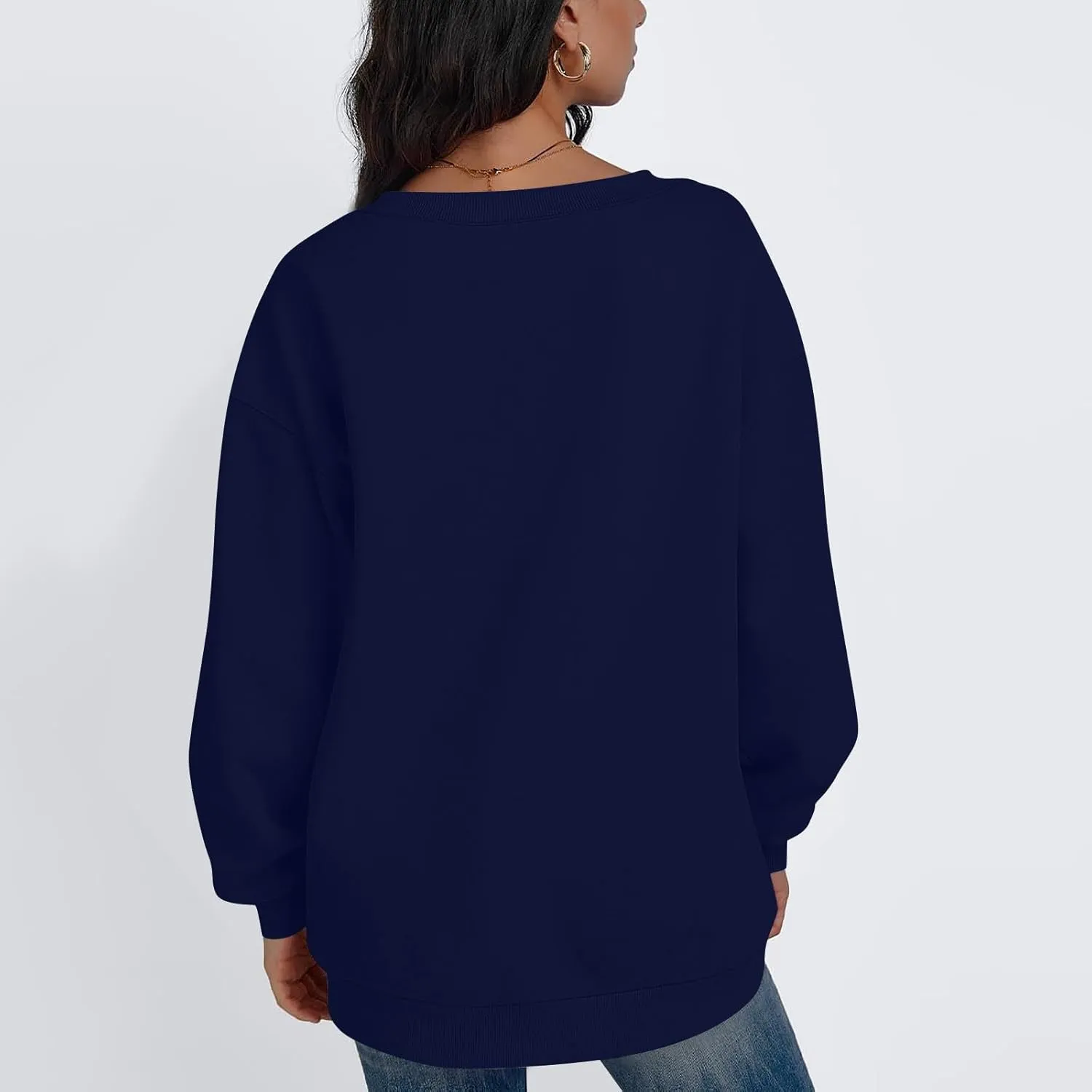 Oversized Sweatshirt For Women Plus Size V Neck Long Sleeve Drop Shoulder Pullover Hoodies Trendy Winter Clothes