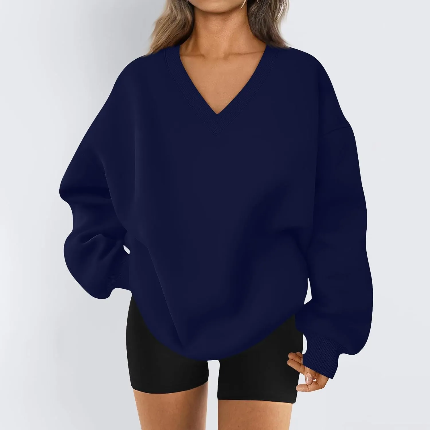 Oversized Sweatshirt For Women Plus Size V Neck Long Sleeve Drop Shoulder Pullover Hoodies Trendy Winter Clothes