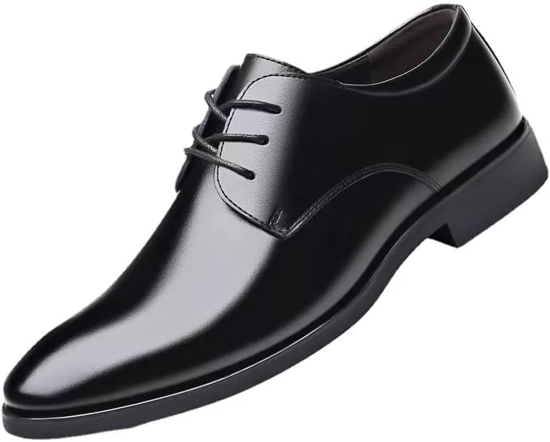 Oxford Dress Shoes for Men Lace Up Round Toe Solid Color Vegan Leather Derby Shoes Rubber Sole Block Heel Anti-slip Business