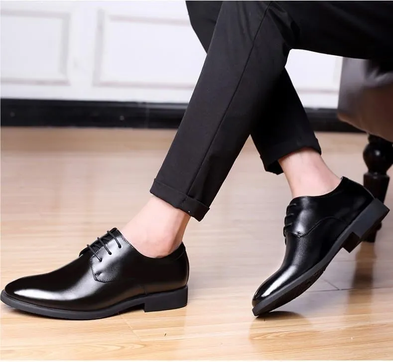 Oxford Dress Shoes for Men Lace Up Round Toe Solid Color Vegan Leather Derby Shoes Rubber Sole Block Heel Anti-slip Business