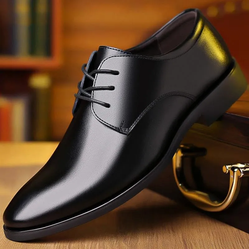 Oxford Dress Shoes for Men Lace Up Round Toe Solid Color Vegan Leather Derby Shoes Rubber Sole Block Heel Anti-slip Business