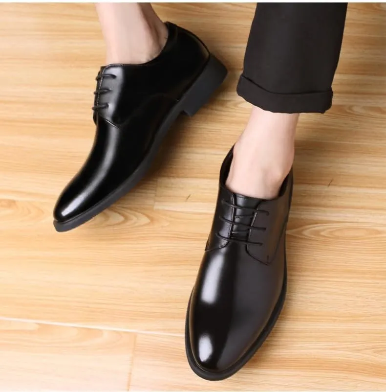 Oxford Dress Shoes for Men Lace Up Round Toe Solid Color Vegan Leather Derby Shoes Rubber Sole Block Heel Anti-slip Business