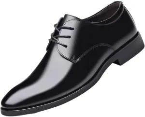 Oxford Dress Shoes for Men Lace Up Round Toe Solid Color Vegan Leather Derby Shoes Rubber Sole Block Heel Anti-slip Business
