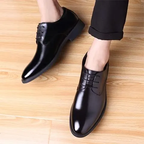 Oxford Dress Shoes for Men Lace Up Round Toe Solid Color Vegan Leather Derby Shoes Rubber Sole Block Heel Anti-slip Business