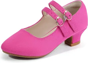 PANDANINJIA Christy Girls Heels Dress Shoes Mary Jane Rhinestone Bows Pumps Low Heel Princess Flower Wedding Party for Toddler Little Kid