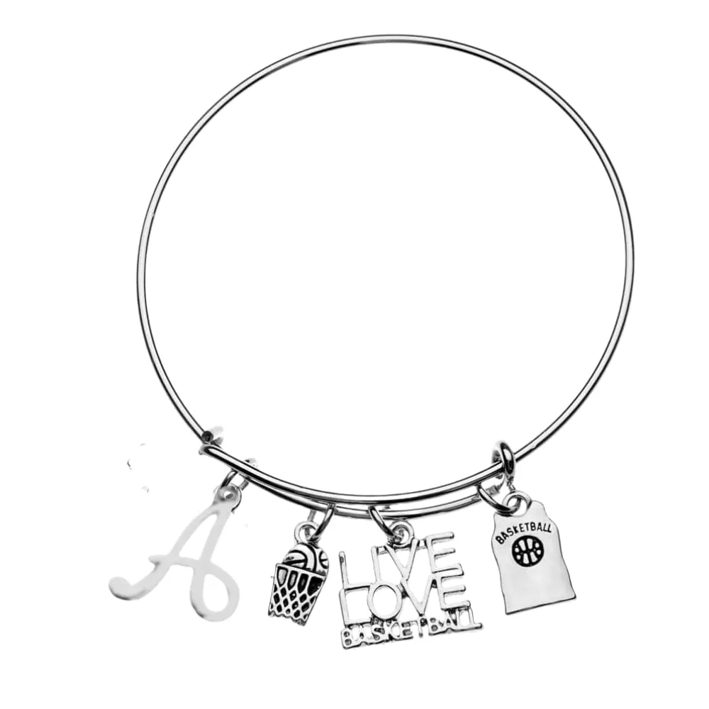 Personalized Basketball Bracelet with Letter Charm, Custom Basketball Charm Bracelet- Handmade Basketball Jewelry, Gifts for Basketball Players