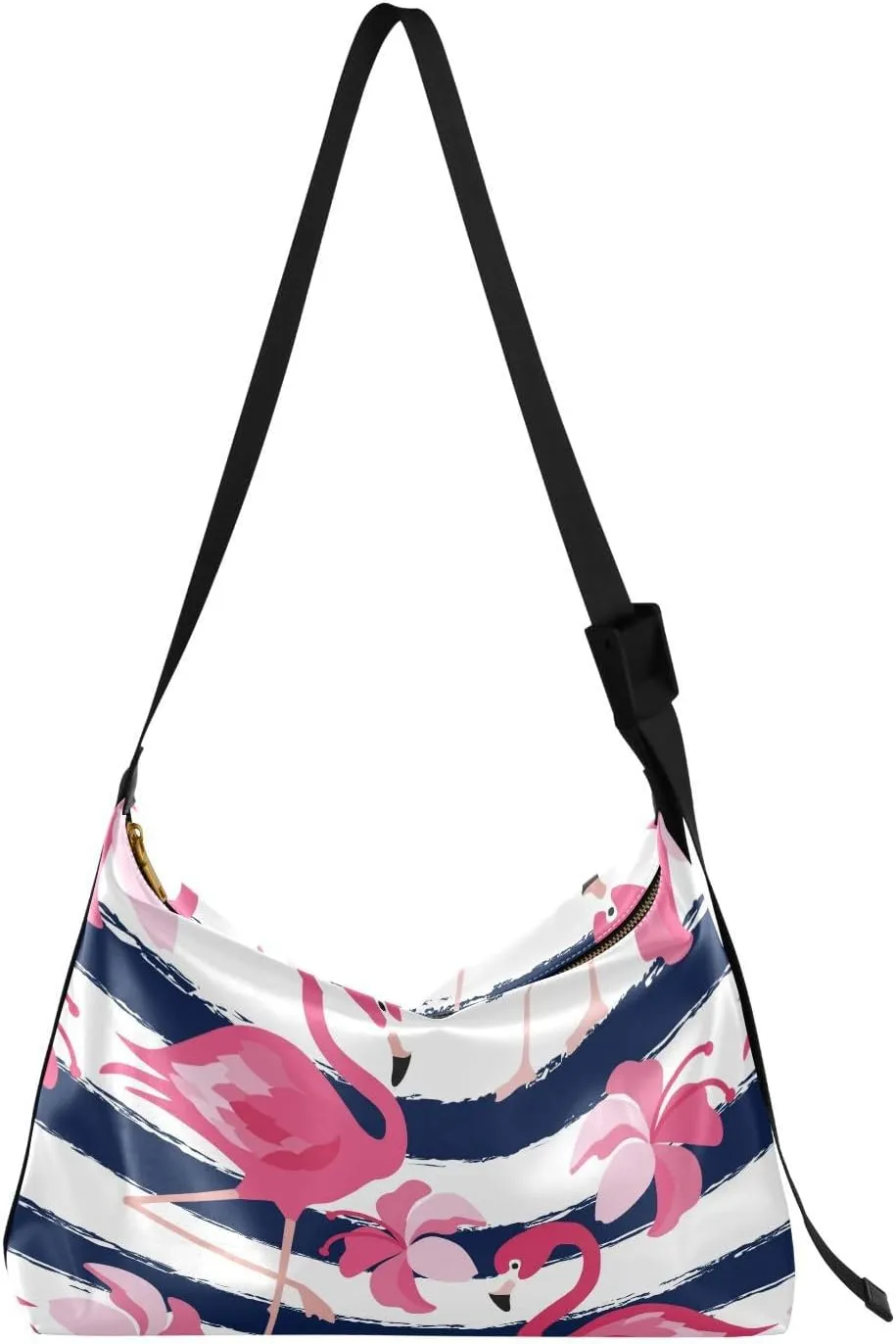 Pink Flamingo Womens Shoulder Bag Hobo Crossbody Leather Casual Tote Bag for Women Large Dark Blue Stripes Handbag Shopping Bag