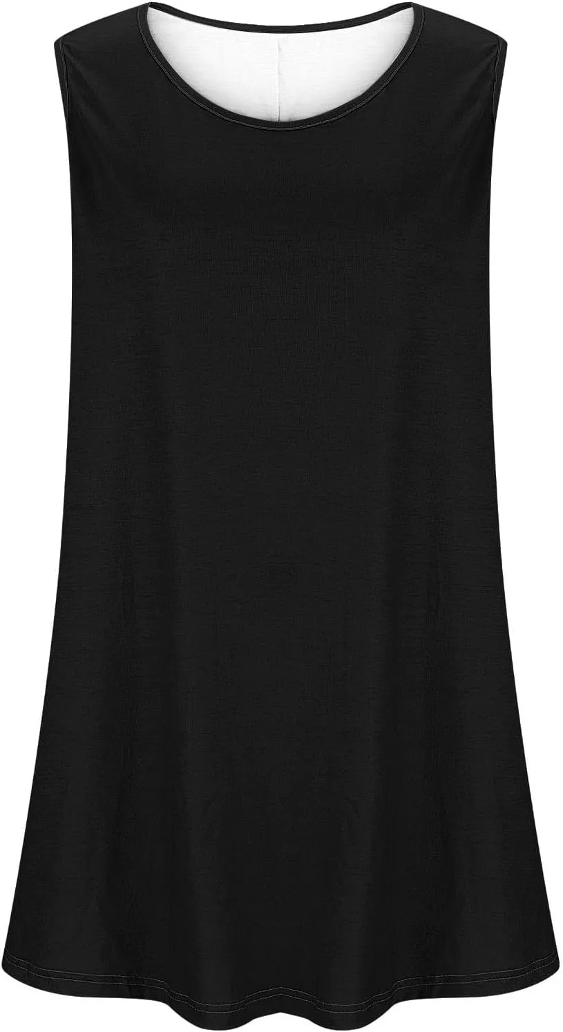 Plus Size Tank Tops for Women Sleeveless Crew Neck Summer Casual Loose Tee Shirts Lightweight Flowy Pleated Blouses