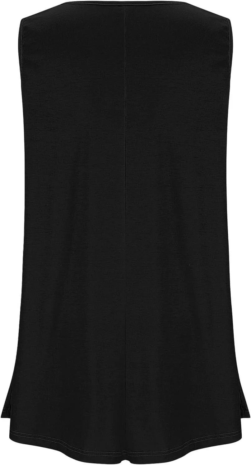 Plus Size Tank Tops for Women Sleeveless Crew Neck Summer Casual Loose Tee Shirts Lightweight Flowy Pleated Blouses