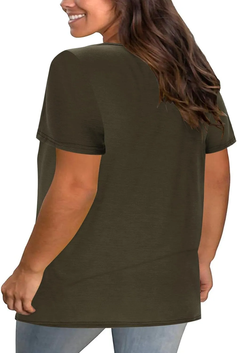 Plus Size Tops for Women Summer Short Sleeve Sexy V Neck Criss Cross T-Shirt Casual Loose Tunic Shirts Soft Solid Tee