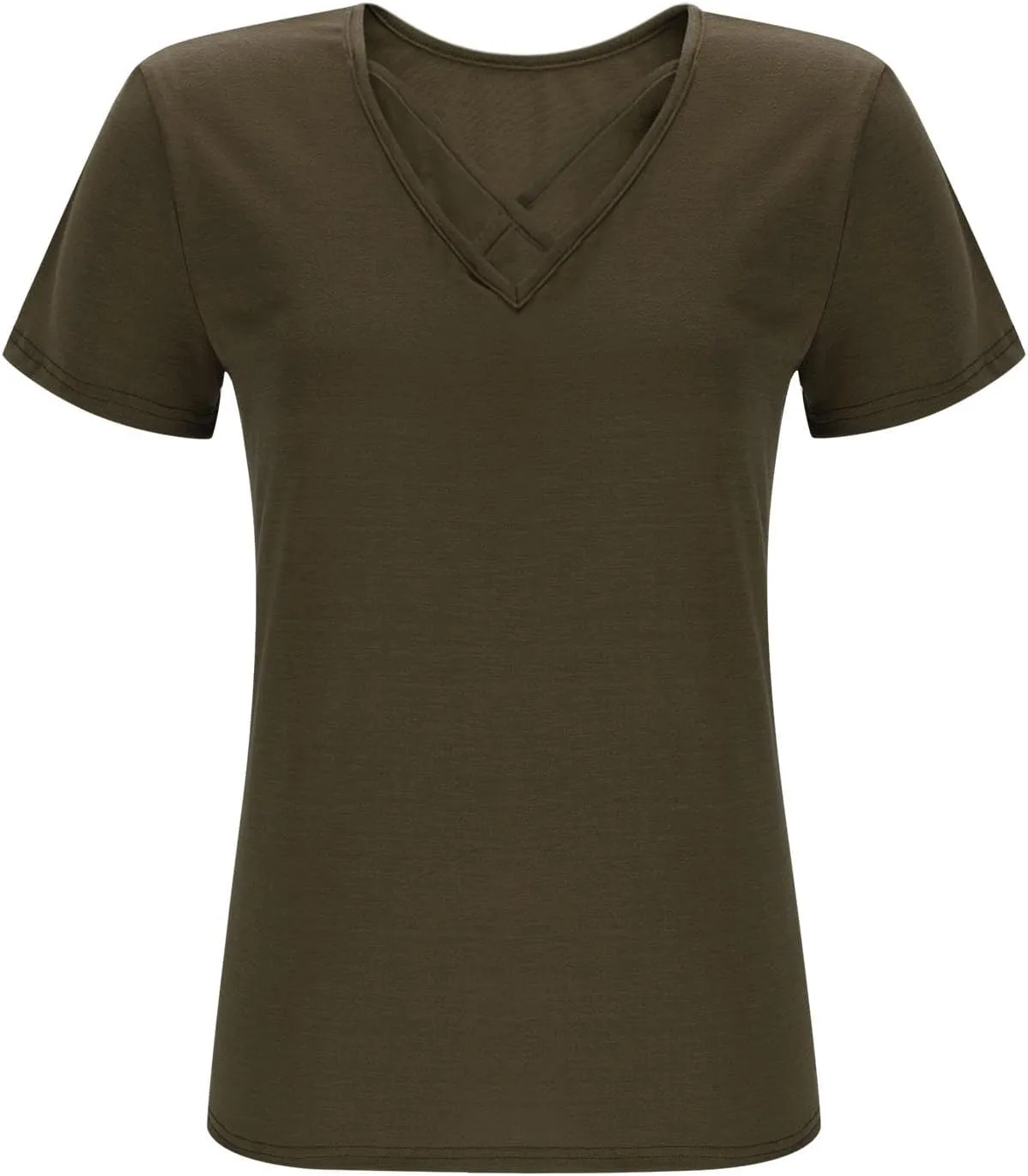 Plus Size Tops for Women Summer Short Sleeve Sexy V Neck Criss Cross T-Shirt Casual Loose Tunic Shirts Soft Solid Tee