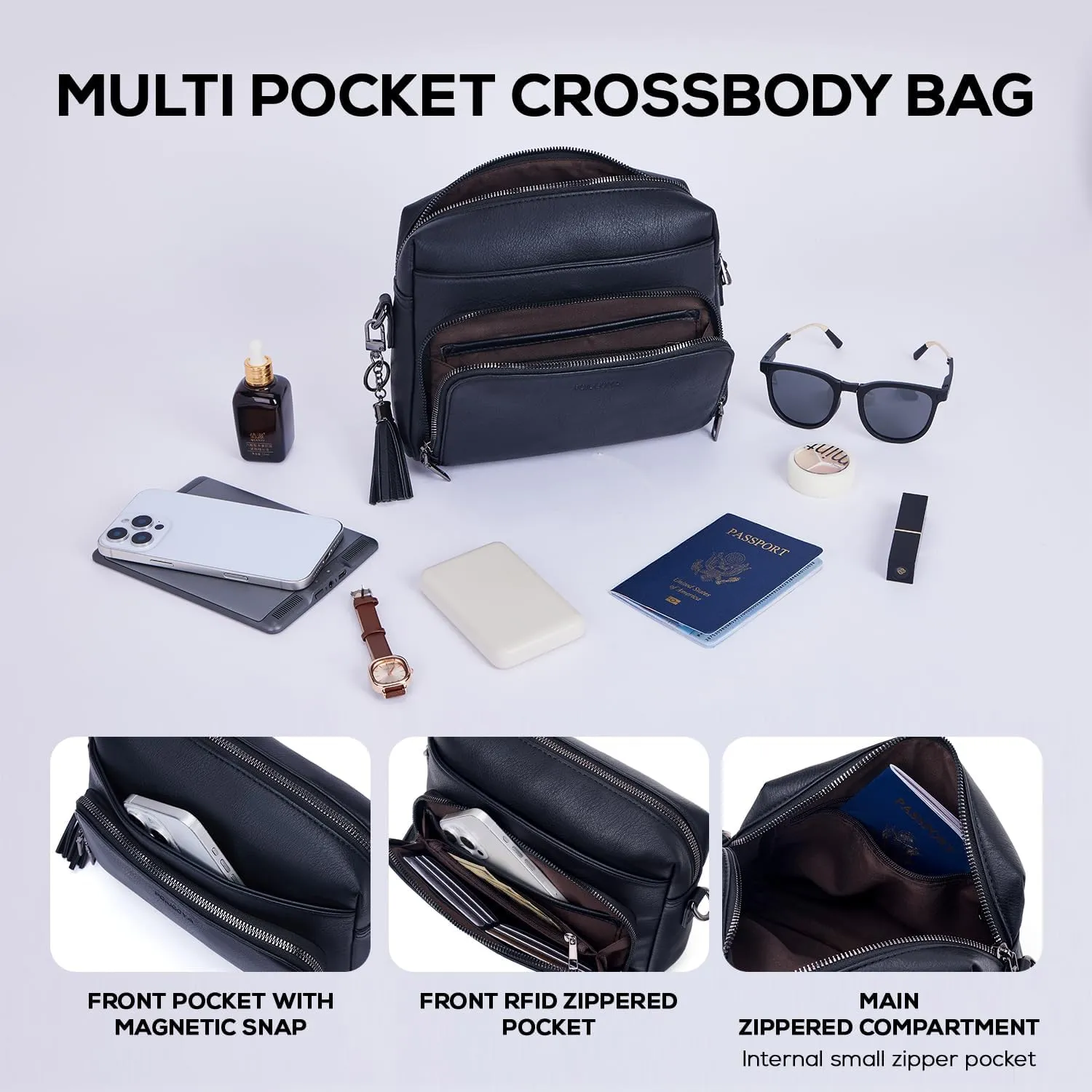 POIUGOYA Crossbody Purses for Women Trendy,Vegan Leather Medium Crossbody Bag,Women's Crossbody Travel Purse Built in Wallet