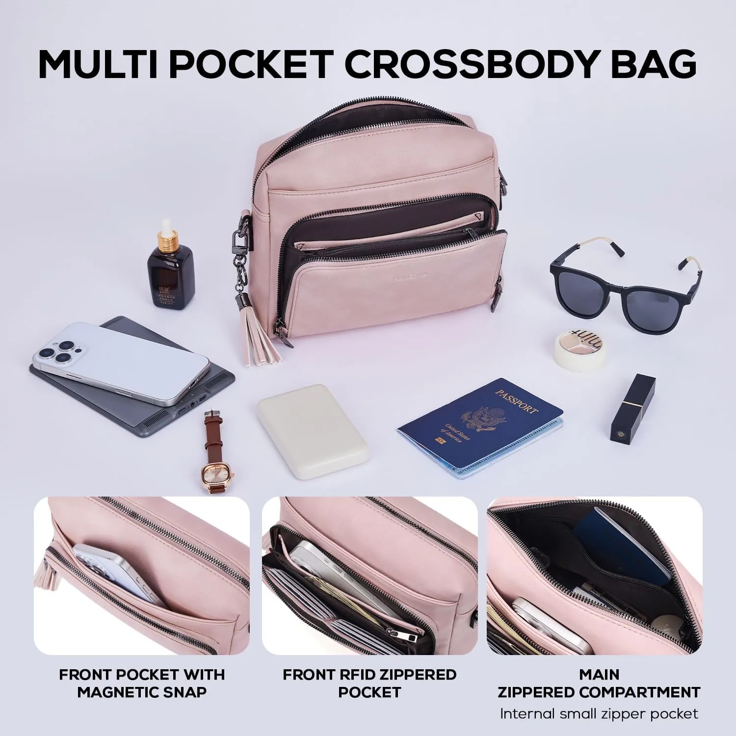 POIUGOYA Crossbody Purses for Women Trendy,Vegan Leather Medium Crossbody Bag,Women's Crossbody Travel Purse Built in Wallet