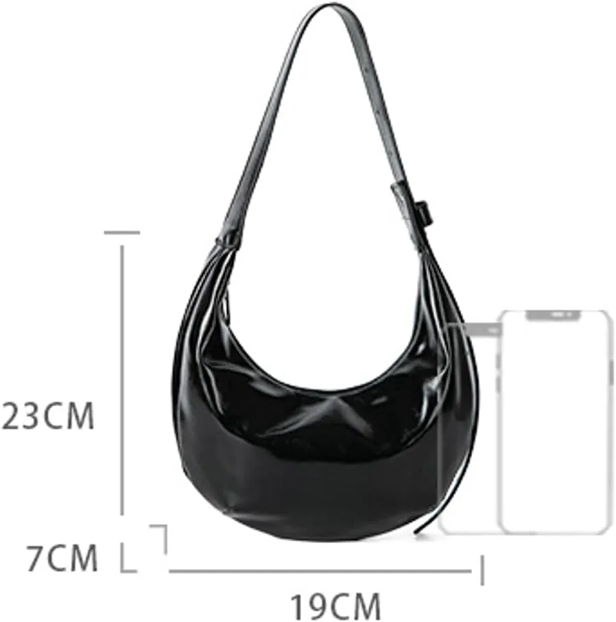 PU Leather Sling Bags for Women Crescent Hobo Bag with Adjustable Strap Small Clutch Purse with Zipper Closure