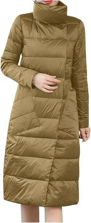 Puffer Jacket Womens Long Lightweight Winter Warm down Coat Button down Casual Fashion Comfy Windproof Quilted Jacket