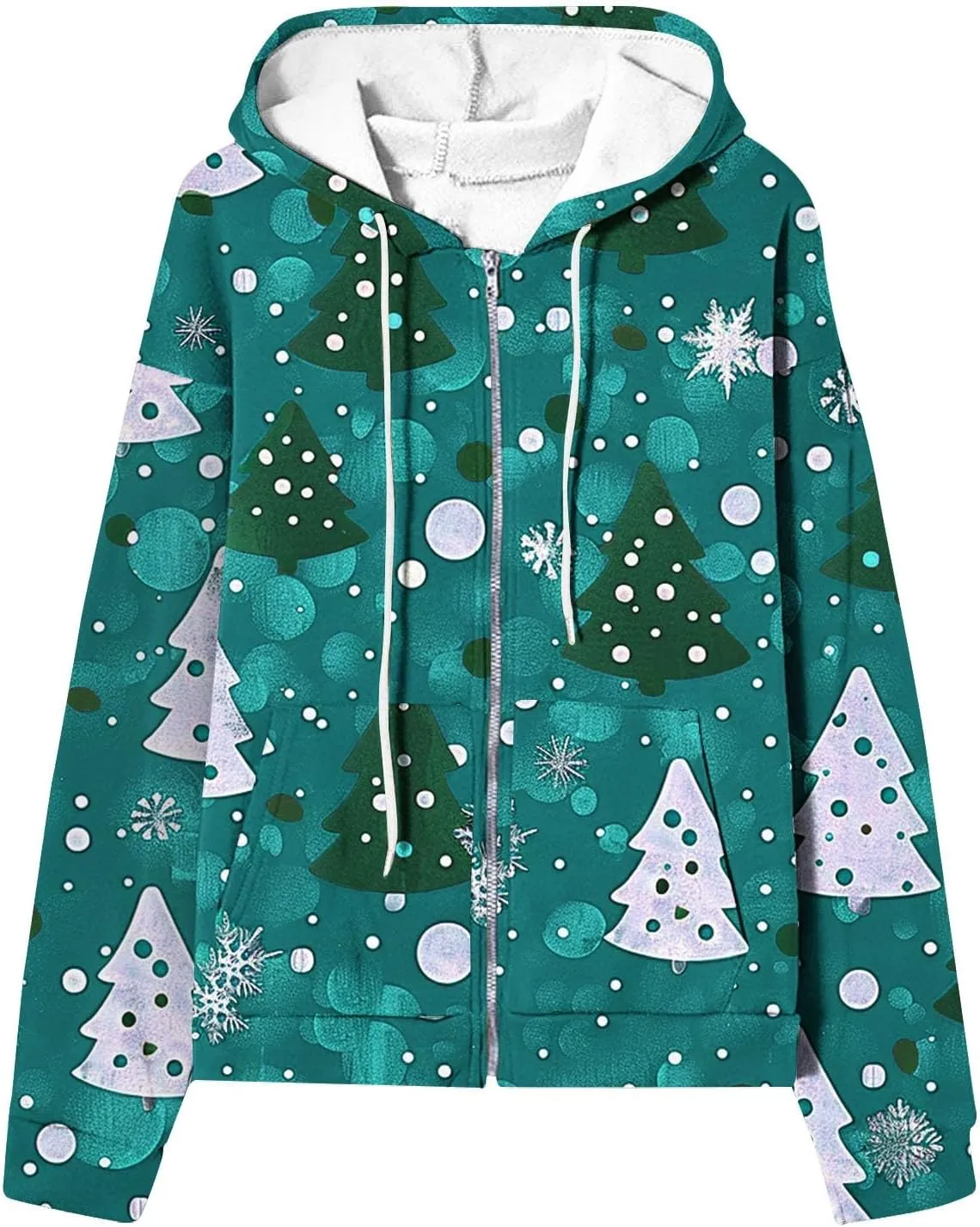 Quilted Jackets for Women Casual Christmas Print Winter Coats Full Zip Hoodies Long Sleeve Sweatshirt with Pockets