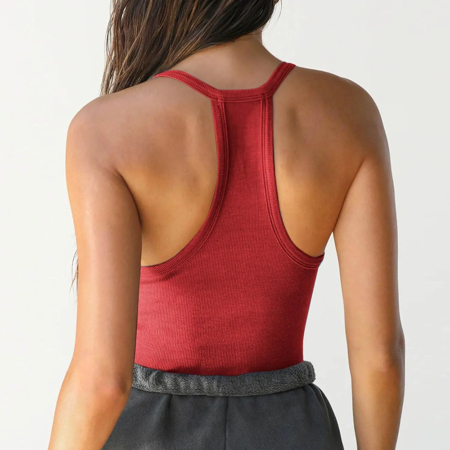 Racerback Tank Tops for Women Beach Vacation Essentials Spaghetti Strap V Neck Ribbed Tanks Sexy Date Night Outfit