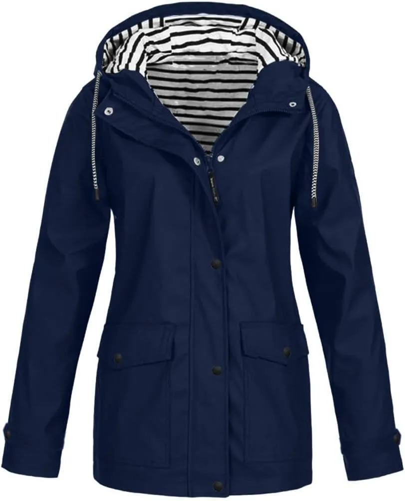 Rain Jacket for Women Waterproof Lightweight Raincoats With Hood Classic Active Outdoor Hooded Rain Coat Windbreaker