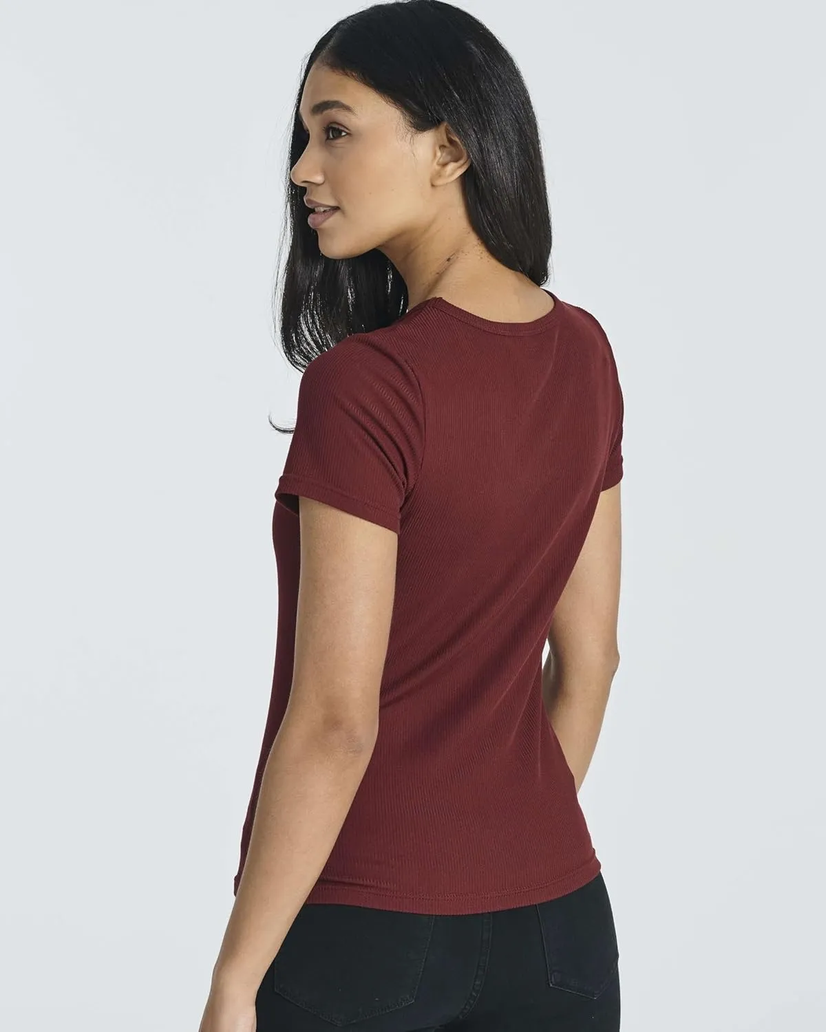 Real Essentials 5 Pack: Women's Soft Ribbed Short Sleeve V-Neck T-Shirt Casual Summer Tee Shirts