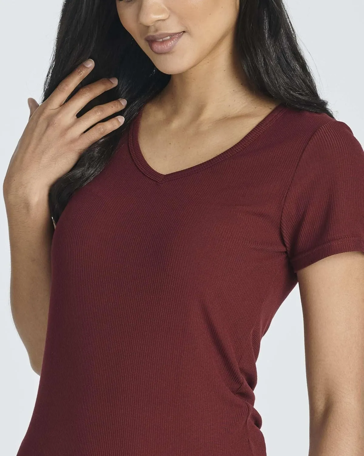 Real Essentials 5 Pack: Women's Soft Ribbed Short Sleeve V-Neck T-Shirt Casual Summer Tee Shirts