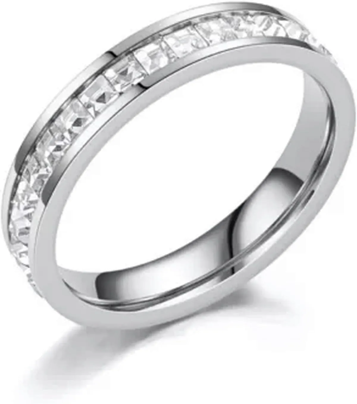 Rhinestone Rings Stainless Steel Fashion Jewelry Zircon Rings Women Finger Ring-Silver Single Row-8