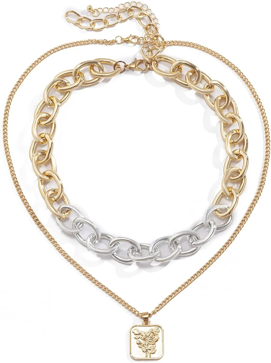Rose Gold Necklaces for Women, Womens Layered Necklaces Silver Gold Plated Rose Shape for Women