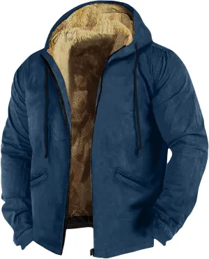 RTRDE Mens Casual Hooded Jacket Heavyweight Full Zip Hoodie Jacket Sherpa Lined Warm Winter Work Coats Jacket, M-7XL
