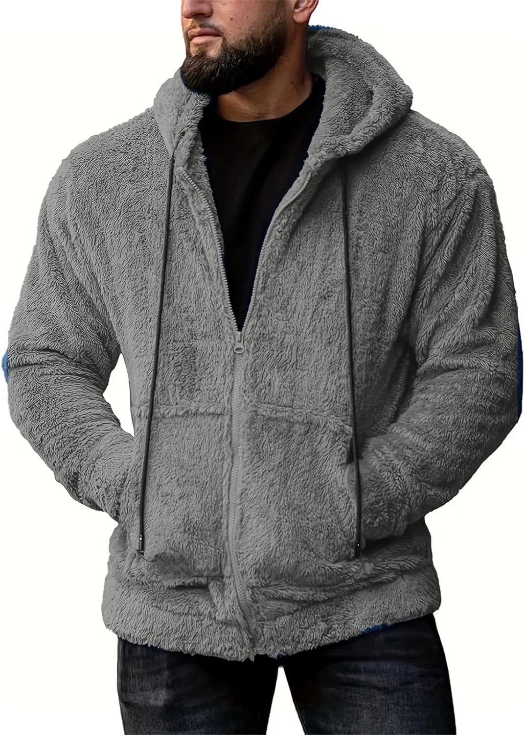 RTRDE Mens Casual Jacket Lightweight Sherpa Jackets Full Zip Warm Fuzzy Windproof Winter Coats Hooded Work Coats, M-3XL
