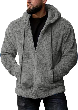 RTRDE Mens Casual Jacket Lightweight Sherpa Jackets Full Zip Warm Fuzzy Windproof Winter Coats Hooded Work Coats, M-3XL