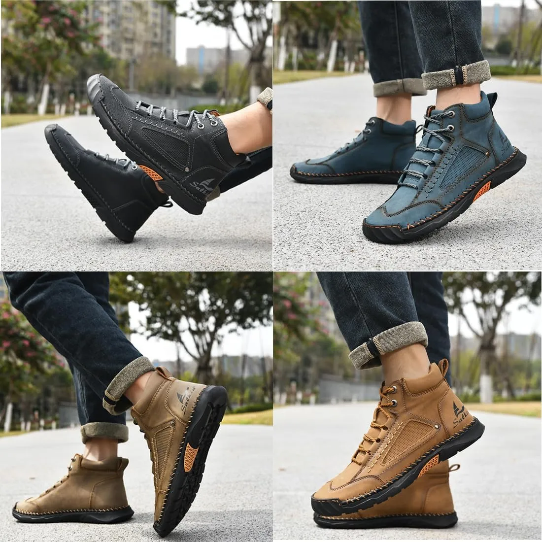Sawbehind Leather Boots Mens, Comfortable Handmade Leather Boots, Waterproof, Arch Support, Outdoor Leather Shoes