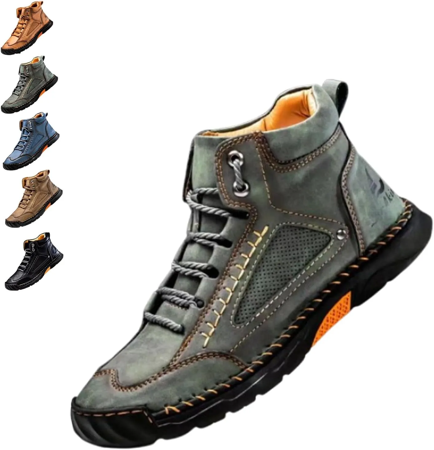 Sawbehind Men's Comfortable Handmade Leather Boots,Arch Support,Spacious Toe Box Outdoor Leather Shoes