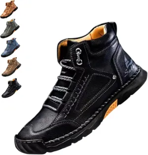Sawbehind Men's Comfortable Handmade Leather Boots,Arch Support,Spacious Toe Box Outdoor Leather Shoes