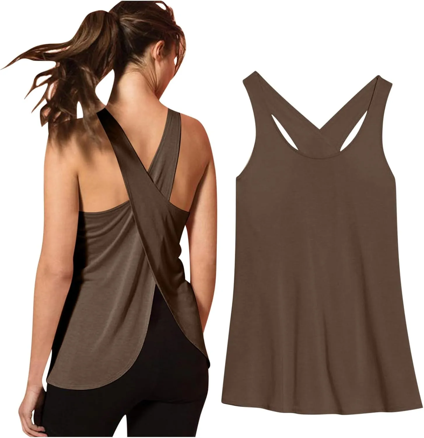 Sexy Open Back Workout Tank Tops Loose Fit Sleeveless Criss-Cross Back Slit Activewear Athletic Shirts