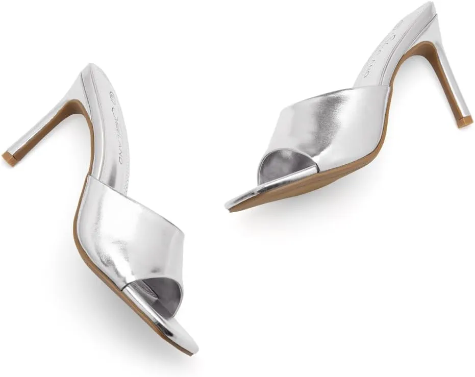 Shoe Land Melrose Women's High Heels Stiletto Heeled Slides, Square Open Toe One Band Slip-On Heeled Mules  Dressy Clear Heeled Sandals for Prom Party Wedding and Vacation
