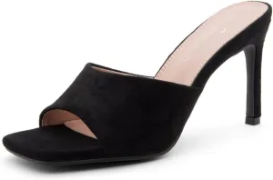 Shoe Land Melrose Women's High Heels Stiletto Heeled Slides, Square Open Toe One Band Slip-On Heeled Mules  Dressy Clear Heeled Sandals for Prom Party Wedding and Vacation