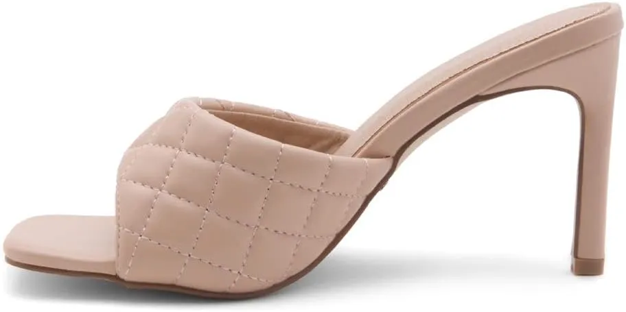 Shoe Land Melrose Women's High Heels Stiletto Heeled Slides, Square Open Toe One Band Slip-On Heeled Mules  Dressy Clear Heeled Sandals for Prom Party Wedding and Vacation