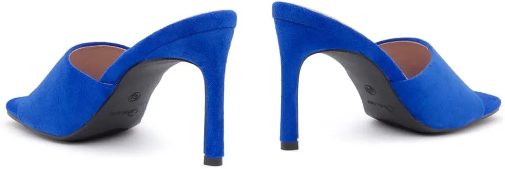 Shoe Land Melrose Women's High Heels Stiletto Heeled Slides, Square Open Toe One Band Slip-On Heeled Mules  Dressy Clear Heeled Sandals for Prom Party Wedding and Vacation