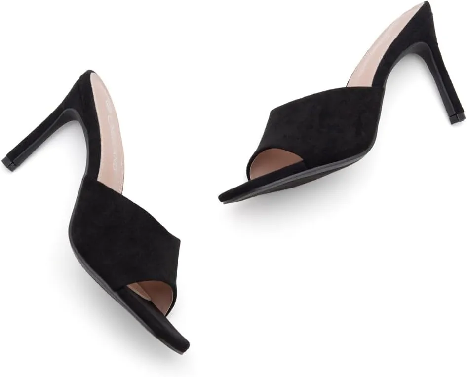 Shoe Land Melrose Women's High Heels Stiletto Heeled Slides, Square Open Toe One Band Slip-On Heeled Mules  Dressy Clear Heeled Sandals for Prom Party Wedding and Vacation