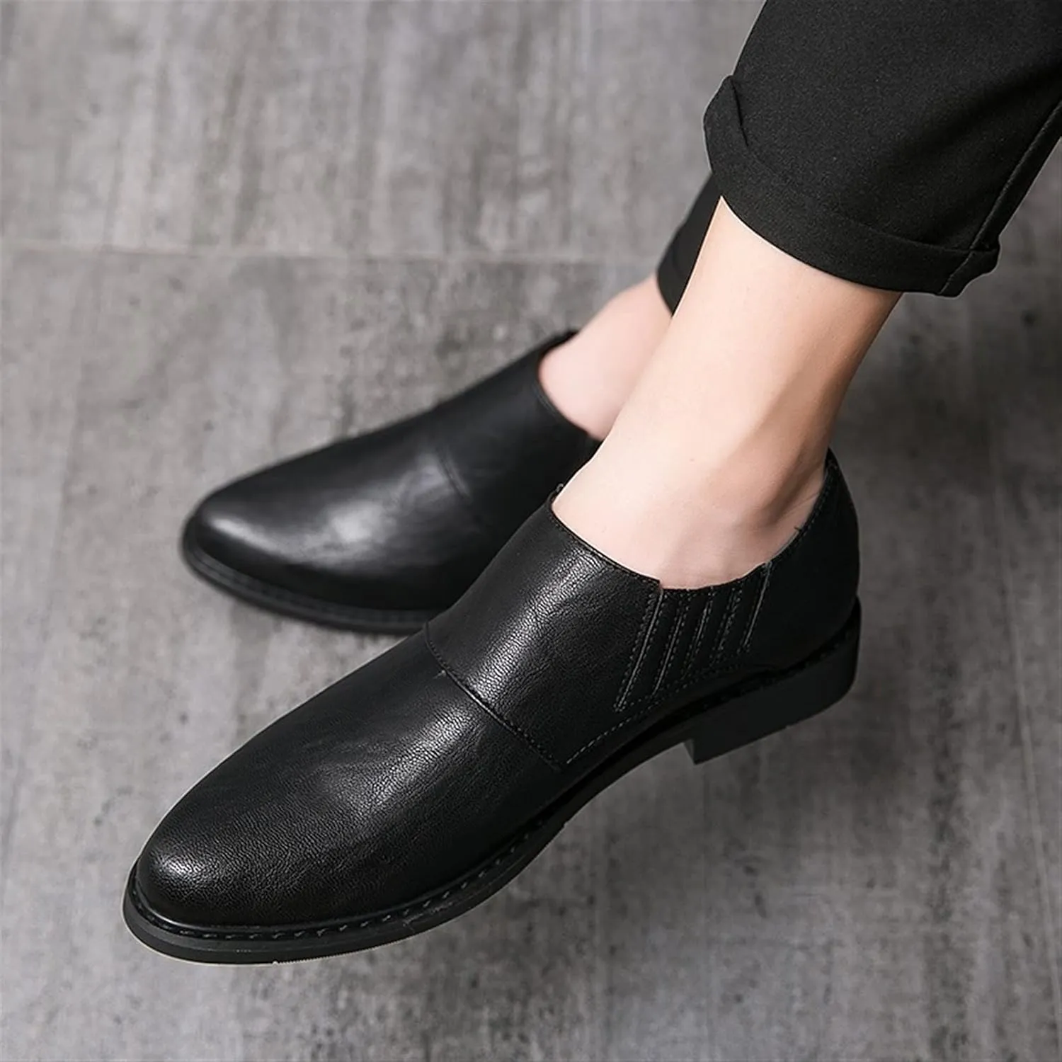 Shoes Dress Oxford for Men Lace Up Burnish Round Toe Vegan Leather Anti-Slip Block Heel Low Top Non Slip Wedding