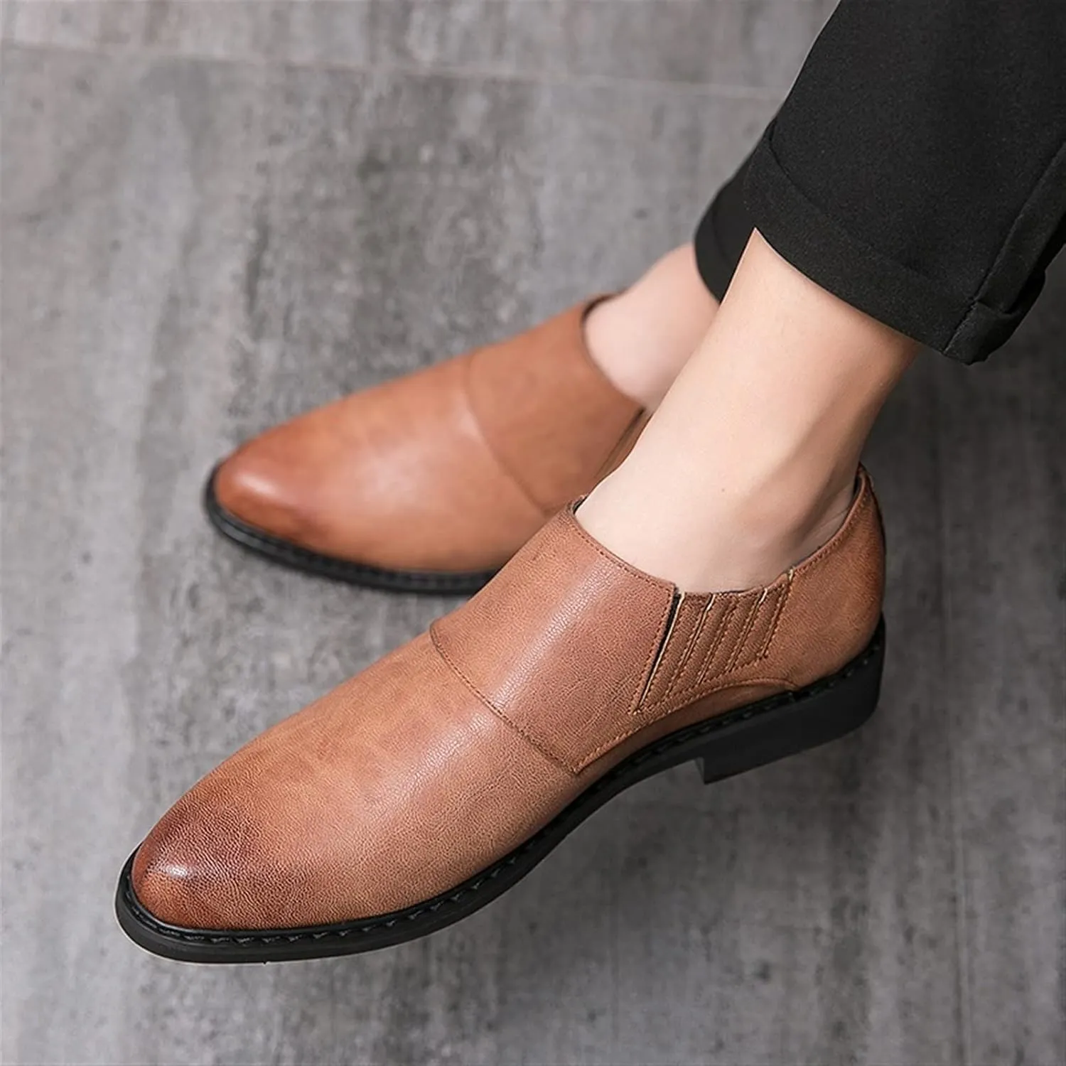 Shoes Dress Oxford for Men Lace Up Burnish Round Toe Vegan Leather Anti-Slip Block Heel Low Top Non Slip Wedding